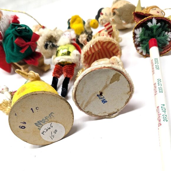 Vintage 50s Christmas Ornaments Japan Spun Cotton Pipe cleaner Felt Putz Lot 9 - Picture 3 of 16